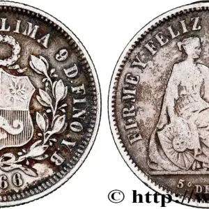 PÉROU 1/5 Sol “Liberté” assise 1866 Lima fwo_792262 Monde Produit De Marque