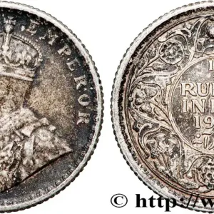 Remise INDES BRITANNIQUES 1/4 Rupee (Roupie) Georges V couronné 1917 Calcutta fwo_789950 Monde