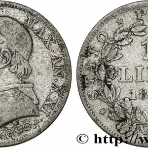 Produit De Marque VATICAN ET ÉTATS PONTIFICAUX 1 Lire Pie IX type grand buste an XXI 1866 Rome fwo_781364 Monde