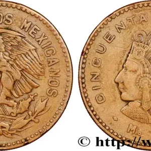 Certifié MEXIQUE 50 Centavos aigle / l’empereur Cuauhtémoc 1956 Mexico fwo_782145 Monde