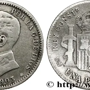 Certifié ESPAGNE 1 Peseta Alphonse XIII 4e type de buste 1903 Madrid fwo_789000 Monde