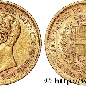 Haute Qualité OR, PALLADIUM ET PLATINE INVESTISSEMENT 20 Lire Victor Emmanuel II 1852 Gênes fwo_790146 Monde