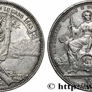 SUISSE 5 Francs, concours de Tir de Lugano 1883 fwo_787180 Monde Authentique