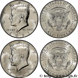 Original ÉTATS-UNIS D'AMÉRIQUE Lot de deux 1/2 Dollar Kennedy 2021 Philadelphie + Denver fwo_703673 Monde