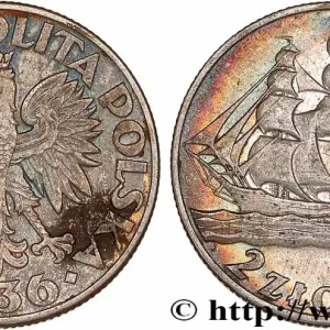 Petit Prix POLOGNE 2 Zlote 15e anniversaire du port de Gdynia 1936 Varsovie fwo_777280 Monde