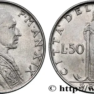En Vogue VATICAN ET ÉTATS PONTIFICAUX 50 Lire Pie XII an XIX / Spes 1957 Rome - R fwo_795468 Monde