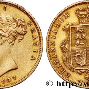 OR, PALLADIUM ET PLATINE INVESTISSEMENT 1/2 Souverain Victoria buste jeun coin n°151 1877 Londres fwo_801317 Monde Exclusif