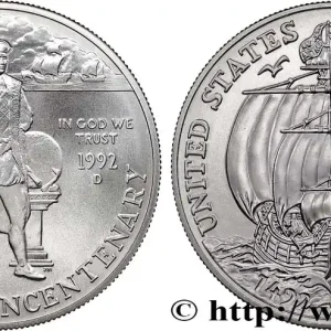 Usine Directe ÉTATS-UNIS D'AMÉRIQUE 1 Dollar Proof 500e anniversaire de la découverte de l’Amérique par Christophe Colomb 1992 Denver fwo_796833 Monde