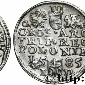 POLOGNE - LIVONIE - ÉTIENNE Ier BATHORY Trois groschen 1585 Olkusz fwo_781054 Monde Édition Limitée