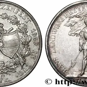 SUISSE 5 Francs, monnaie de Tir, Zoug 1869 fwo_787129 Monde Haute Qualité