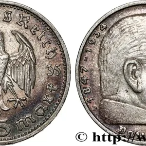 Meilleure Vente ALLEMAGNE 5 Reichsmark Maréchal Paul von Hindenburg 1935 Munich fwo_776405 Monde