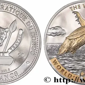 RÉPUBLIQUE DÉMOCRATIQUE DU CONGO 20 Francs Proof La Baleine 2020 fwo_776879 Monde Livraison Gratuite