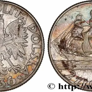 POLOGNE 2 Zlote 15e anniversaire du port de Gdynia 1936 Varsovie fwo_777281 Monde Commander Maintenant