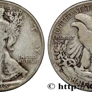 Édition Limitée ÉTATS-UNIS D'AMÉRIQUE 1/2 Dollar Walking Liberty 1938 Denver fwo_789888 Monde