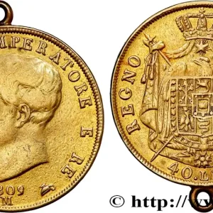 Expédition Rapide OR, PALLADIUM ET PLATINE INVESTISSEMENT 40 Lire (avec bélière) 1809 Milan fwo_801412 Monde