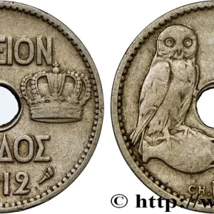 GRÈCE 5 Lepta chouette 1912 Paris fwo_806642 Monde Livraison Gratuite