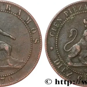 ESPAGNE 10 Centimos monnayage provisoire “ESPAÑA” assise / lion au bouclier 1870 Oeschger Mesdach & CO fwo_808873 Monde Premium