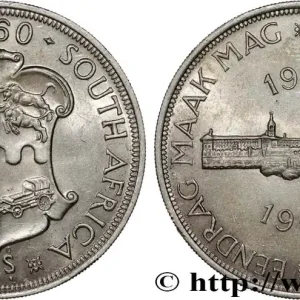 Livraison Gratuite AFRIQUE DU SUD 5 Shillings 50e anniversaire de l’Union Sud-Africaine : emblème / Union Buidings 1960 Pretoria fwo_804595 Monde