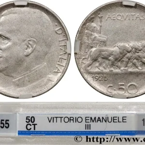 ITALIE - ROYAUME D'ITALIE - VICTOR-EMMANUEL III 50 Centesimi, tranche striée 1925 Rome - R fwo_807254 Monde Fait Main
