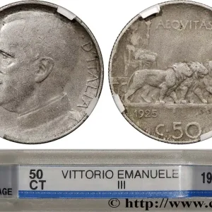 ITALIE - ROYAUME D'ITALIE - VICTOR-EMMANUEL III 50 Centesimi, tranche striée 1925 Rome - R fwo_807260 Monde Exclusif