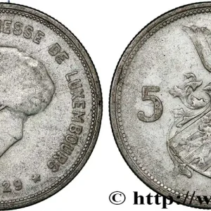 Haute Qualité LUXEMBOURG 5 Francs Grande-Duchesse Charlotte 1929 fwo_793780 Monde