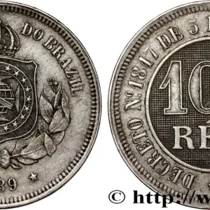 Populaire BRÉSIL 100 Reis Empereur Pierre II 1889 Rio de Janeiro fwo_809471 Monde