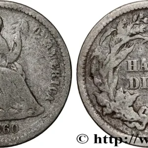 ÉTATS-UNIS D'AMÉRIQUE 1/2 Dime (5 Cents) Liberté assise 1860 Philadelphie fwo_809492 Monde Livraison Gratuite