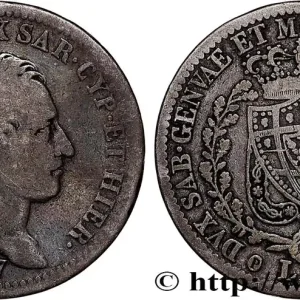 Livraison Mondiale ITALIE - ROYAUME DE SARDAIGNE 1 Lire Charles Félix, roi de Sardaigne 1827 Gênes fwo_796288 Monde
