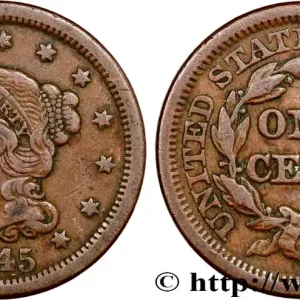 ÉTATS-UNIS D'AMÉRIQUE 1 Cent Liberté “Braided Hair” 1845 Philadelphie fwo_811028 Monde Affaire À Saisir
