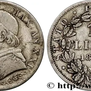 VATICAN ET ÉTATS PONTIFICAUX 1 Lire Pie IX type grand buste an XXI 1866 Rome fwo_812931 Monde Paiement Sécurisé