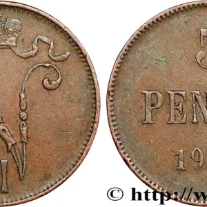 FINLANDE 5 Pennia monogramme Tsar Nicolas II 1908 fwo_812959 Monde Haute Qualité