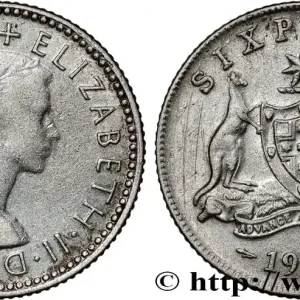 Commander Vite AUSTRALIE 6 Pence Elisabeth II / émeu et kangourou de part et d’autre d’un écu 1954 Melbourne fwo_808867 Monde