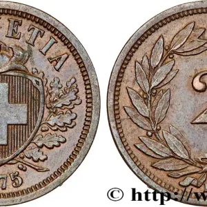 Certifié SUISSE 2 Centimes (Rappen) croix suisse 1875 Berne - B fwo_815913 Monde