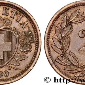 SUISSE 2 Centimes (Rappen) croix suisse 1890 Berne - B fwo_815966 Monde Premium