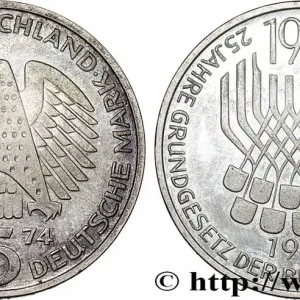 Remise ALLEMAGNE 5 Mark Proof 25e anniversaire de la République Fédérale 1974 Stuttgart fwo_784265 Monde