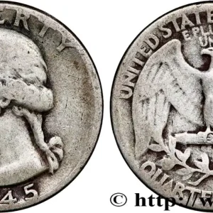 ÉTATS-UNIS D'AMÉRIQUE 1/4 Dollar Georges Washington 1945 Philadelphie fwo_789672 Monde Meilleure Vente