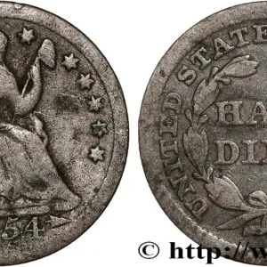 ÉTATS-UNIS D'AMÉRIQUE 1/2 Dime Liberté assise variété avec date encadrée par des flèches 1854 Philadelphie fwo_808617 Monde Premium