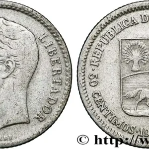 VENEZUELA 50 Centimos emblème / Simon Bolivar 1954 Philadelphie fwo_793611 Monde Vente Directe