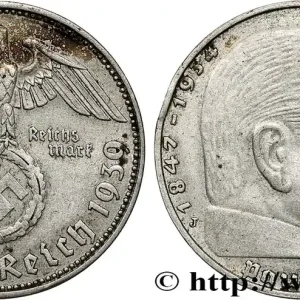 ALLEMAGNE 2 Reichsmark Maréchal Paul von Hindenburg 1939 Hambourg fwo_796177 Monde Garantie Incluse