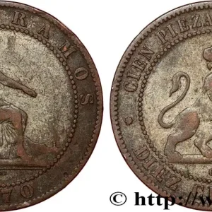 Livraison Gratuite ESPAGNE 10 Centimos monnayage provisoire “ESPAÑA” assise / lion au bouclier 1870 Oeschger Mesdach & CO fwo_808670 Monde