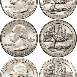 Livraison Gratuite ÉTATS-UNIS D'AMÉRIQUE Lot de trois 1/4 Dollar Voyageurs National Park - Minnesota 2018 Philadelphie-Denver-San Francisco fwo_818874 Monde