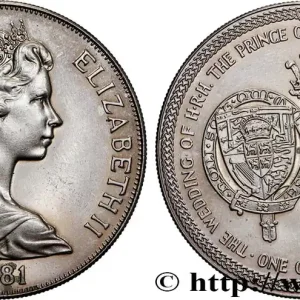 ÎLE DE MAN 1 Crown Proof mariage princier : Elisabeth II / armes du prince Charles et de lady Diana 1981 Pobjoy Mint fwo_823243 Monde Certifié