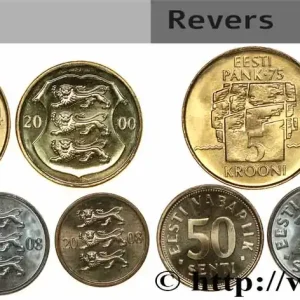 ESTONIE Lot de 5 monnaies 10, 20 & 50 Senti, 1 Kroon, 5 Krooni 1994-2008 Tallinn fwo_756891 Monde Gros Lot