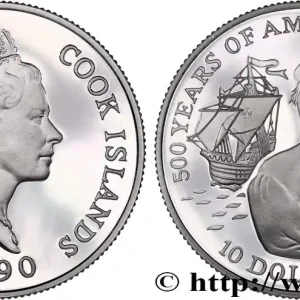 Livraison Mondiale ÎLES COOK 10 Dollar Proof 500 ans de la découverte de l’Amérique 1990 fwo_822904 Monde
