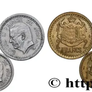 Authentique MONACO Lot 5 pièces 1, 2 et 5 Francs Louis II / armoiries 1943-1945 Paris fwo_823114 Monde