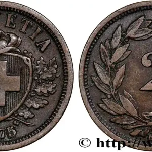 Pas Cher SUISSE 2 Centimes (Rappen) croix suisse 1875 Berne - B fwo_815915 Monde