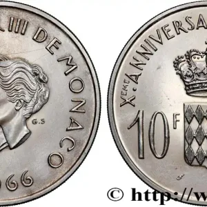 MONACO 10 Francs argent, dixième anniversaire du mariage 1966 Paris fwo_823269 Monde Artisanat