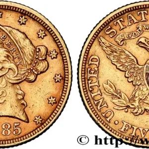 OR, PALLADIUM ET PLATINE INVESTISSEMENT 5 Dollars "Liberty" 1885 Philadelphie fwo_823270 Monde Fait Main