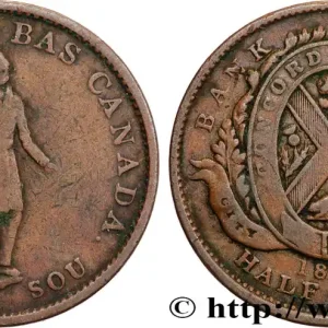 CANADA 1 Sou (1/2 Penny) Province du Bas Canada City Bank 1837 Boulton & Watt fwo_824078 Monde Usine Directe