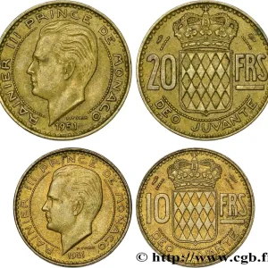 MONACO Lot de deux monnaies 10 et 20 Francs Rainier III 1951 Paris fwo_823418 Monde Meilleure Qualité